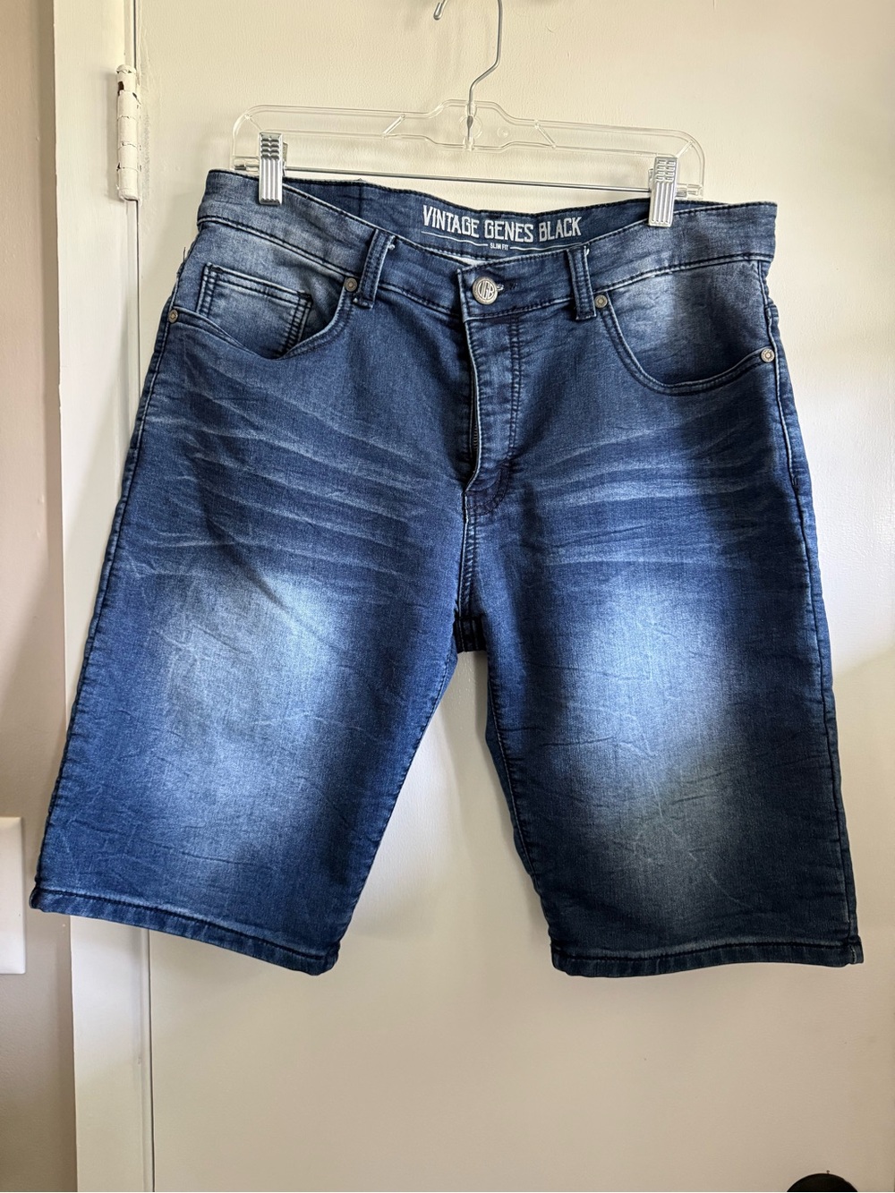 Vintage Genes Black Slim Fit Men's Blue Denim Jean Shorts, W34